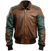 Men’s Shirt-Collar Bomber Brown Sheepskin Leather Jacket